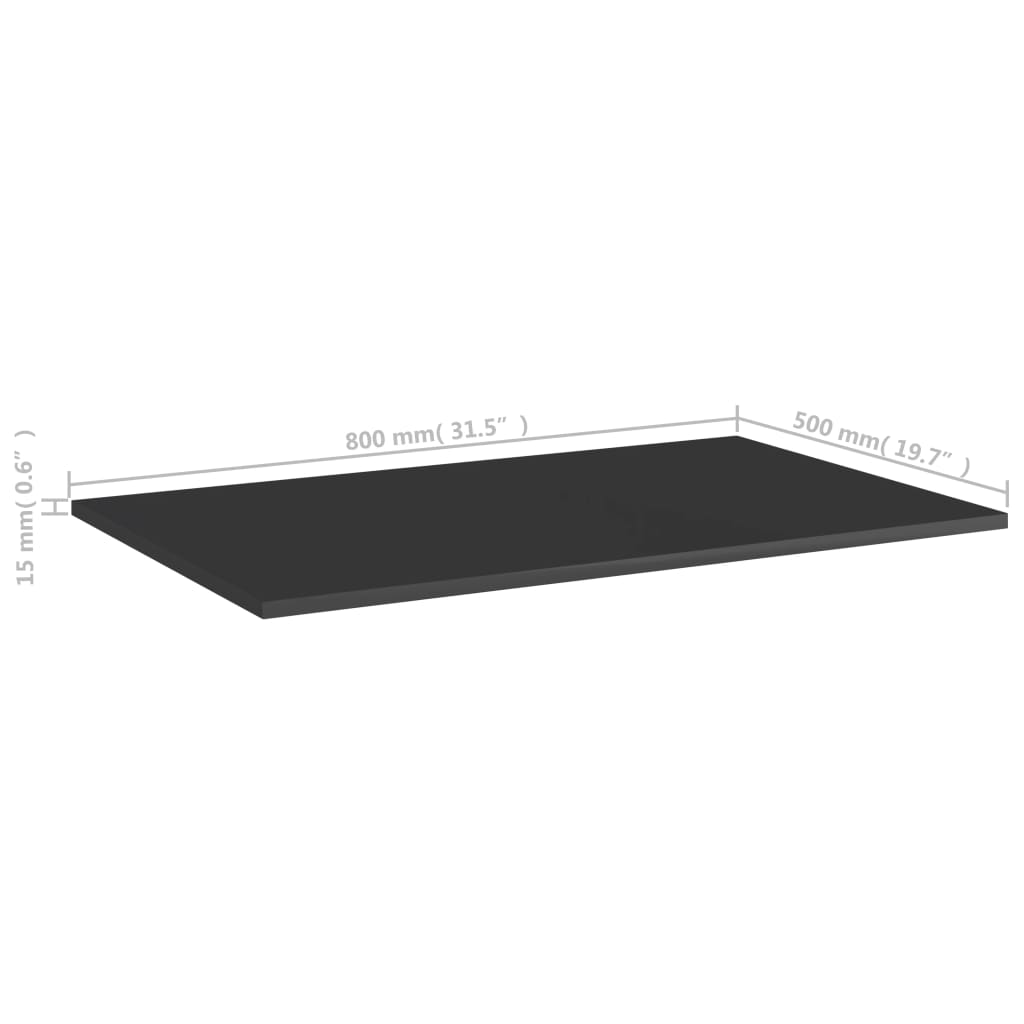 vidaXL 4 db magasfényű fekete forgácslap könyvespolc lap 80x50x1,5 cm