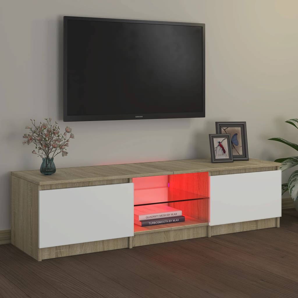 vidaXL fehér és sonoma színű TV-szekrény LED-del 140 x 40 x 35,5 cm