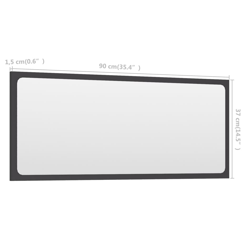 vidaXL szürke forgácslap fürdőszobai tükör 90 x 1,5 x 37 cm