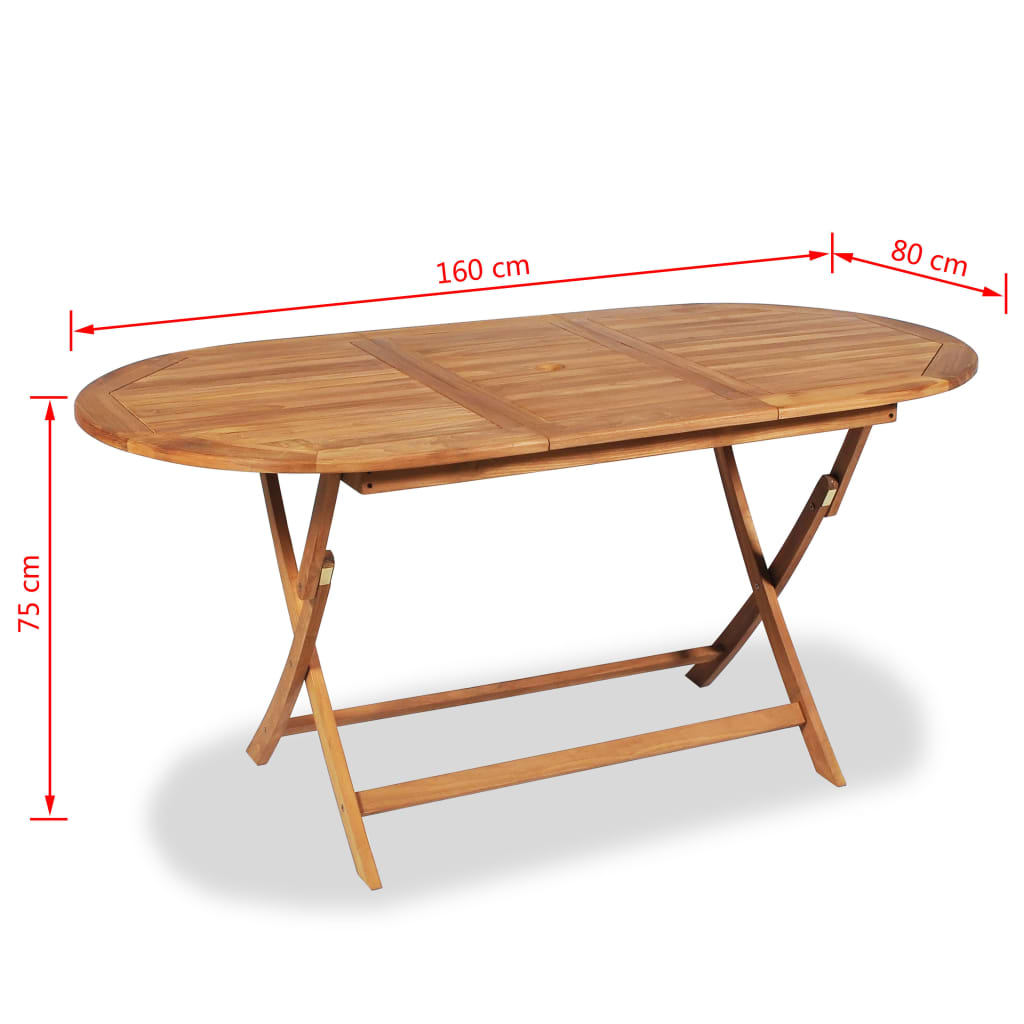 vidaXL tömör tíkfa összecsukható kerti asztal 160 x 80 x 75 cm
