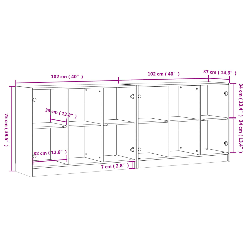 vidaXL betonszürke szerelt fa könyvespolc ajtókkal 204x37x75 cm