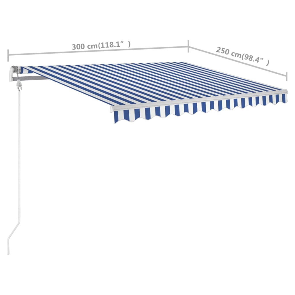 vidaXL kék és fehér kézzel kihúzható napellenző póznákkal 3 x 2,5 m