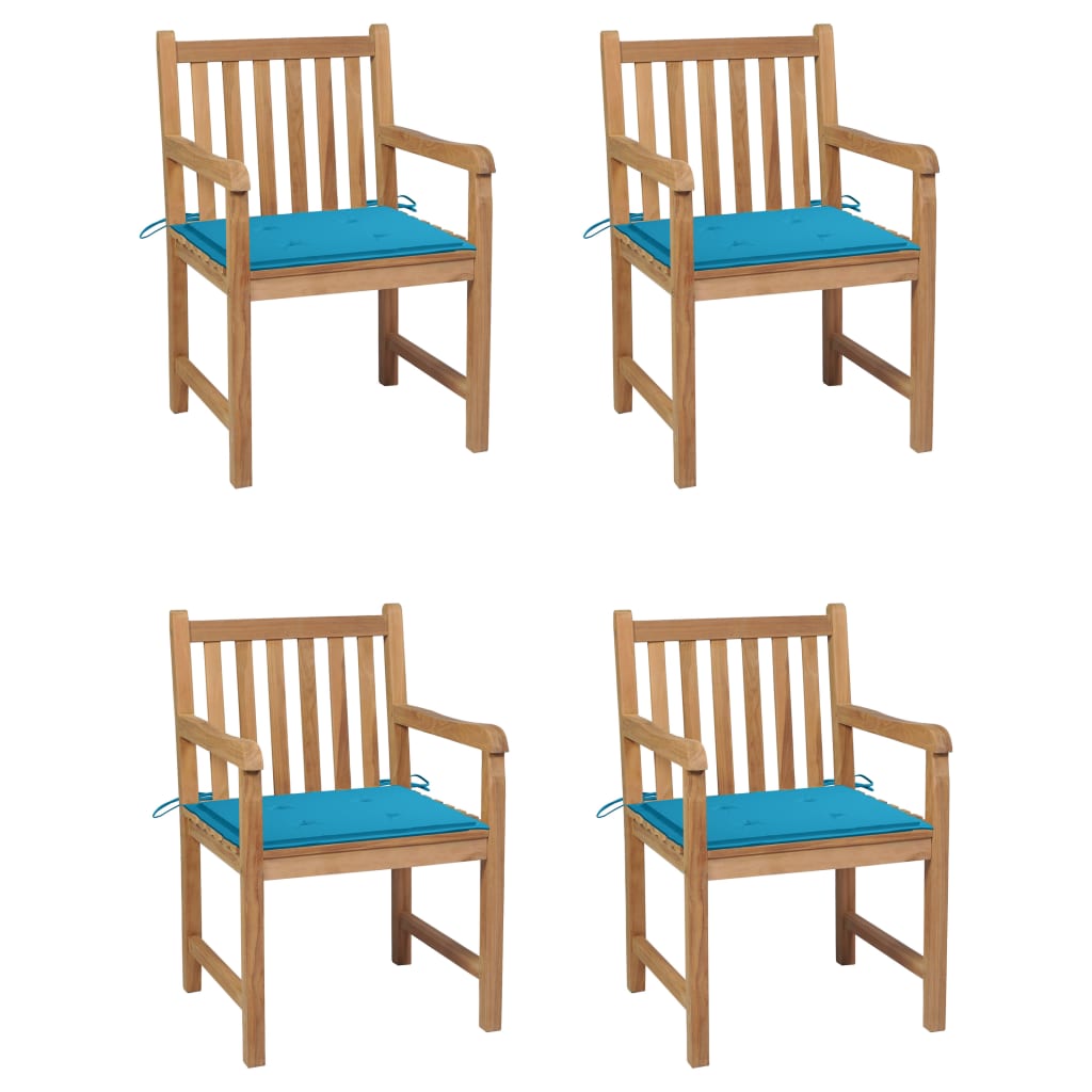 vidaXL 4 db tömör tíkfa kerti szék kék párnával