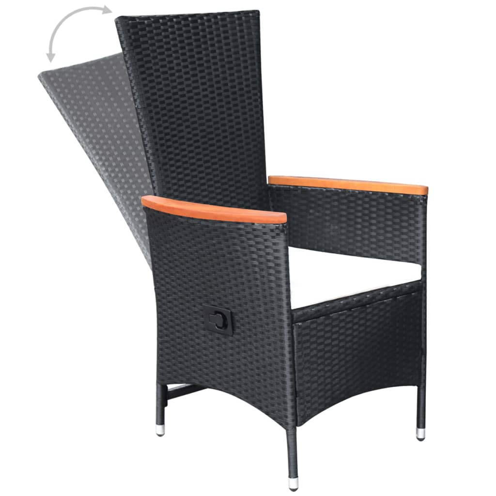 vidaXL 2 db fekete dönthető háttámlás polyrattan kerti szék párnával