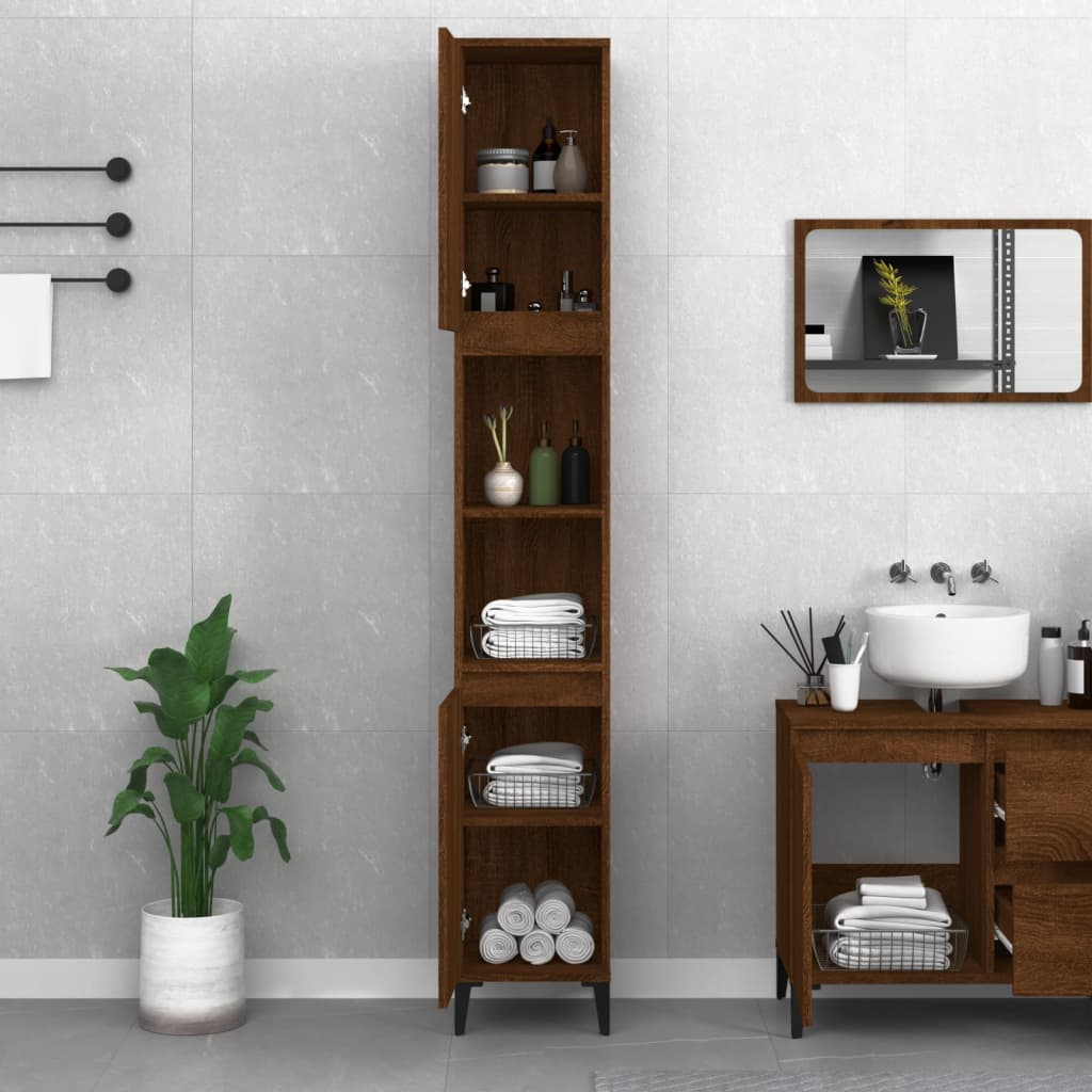 vidaXL barna tölgyszínű szerelt fa fürdőszobaszekrény 30x30x190 cm