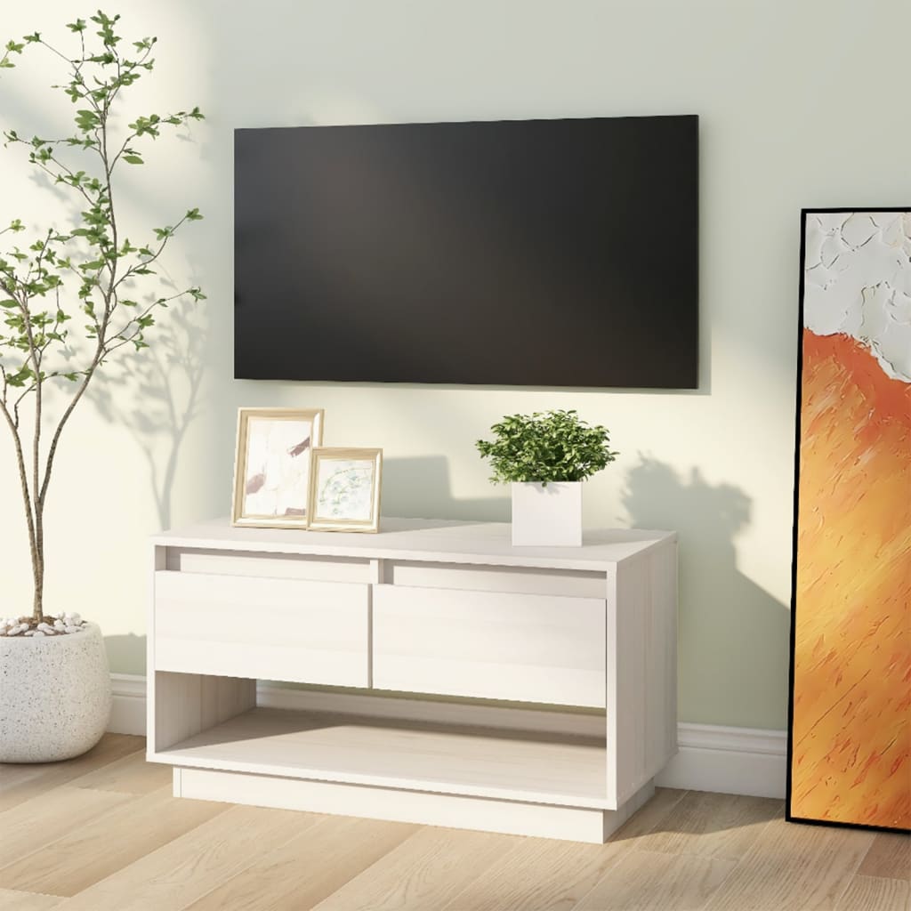 vidaXL fehér tömör fenyőfa TV-szekrény 74 x 34 x 40 cm
