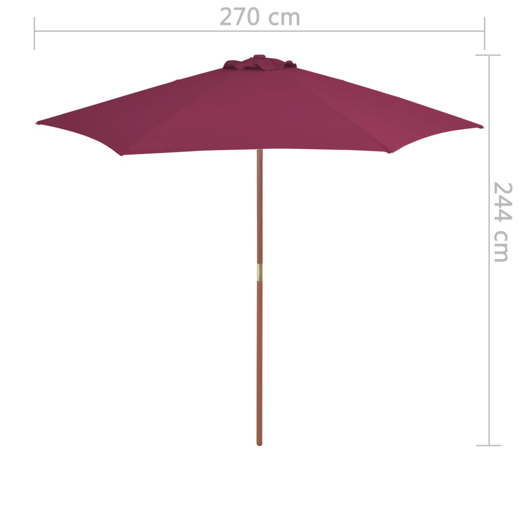 vidaXL bordói vörös kültéri napernyő farúddal 270 cm