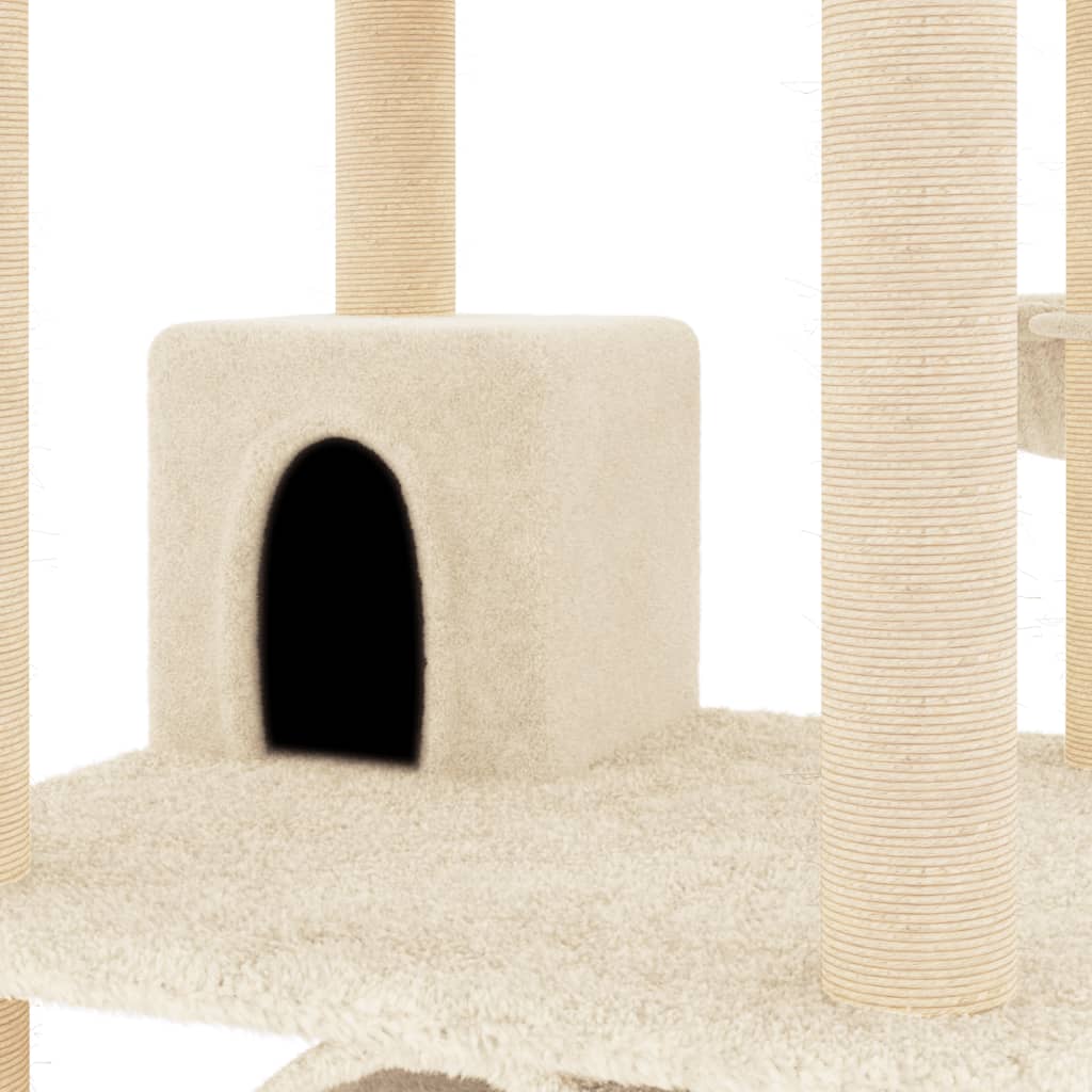 vidaXL krémszínű macskakaparófa szizál kaparófákkal 141 cm