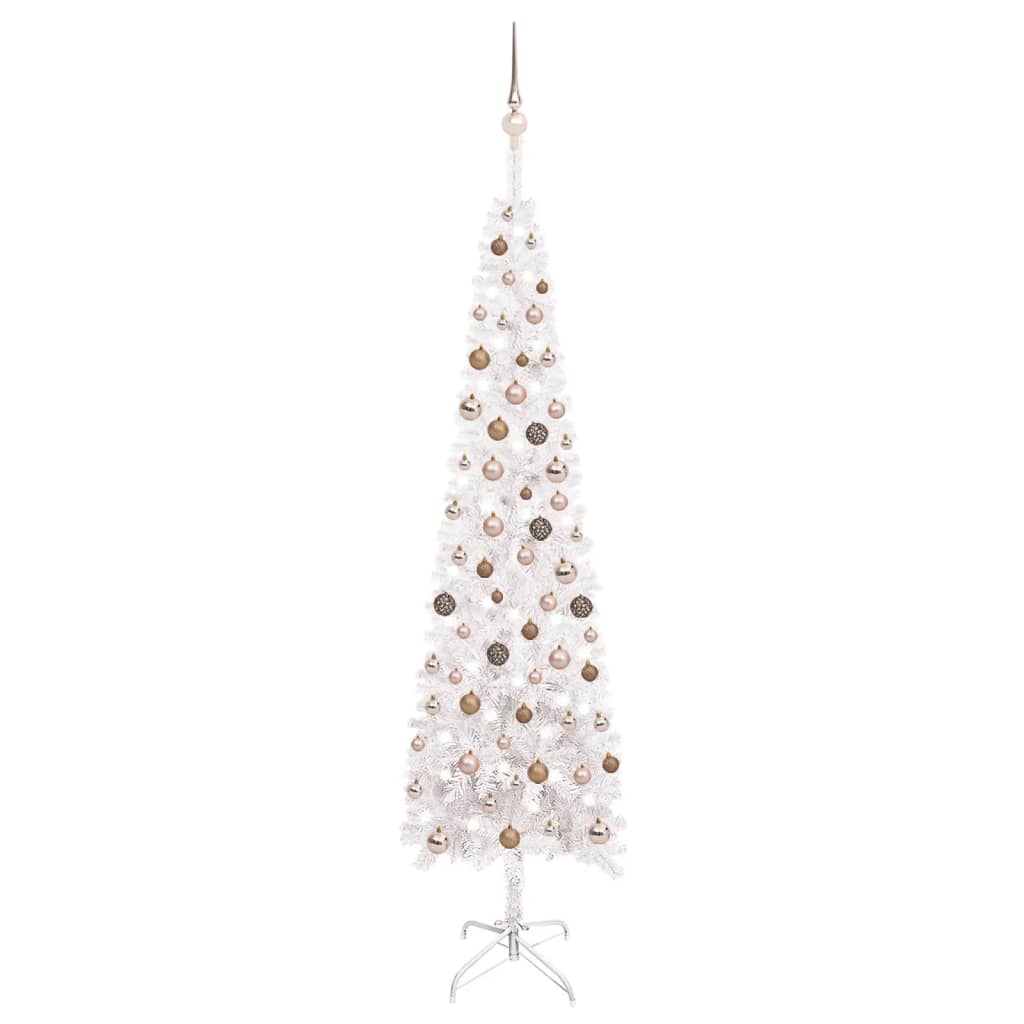 vidaXL fehér megvilágított vékony műkarácsonyfa gömb szettel 240 cm