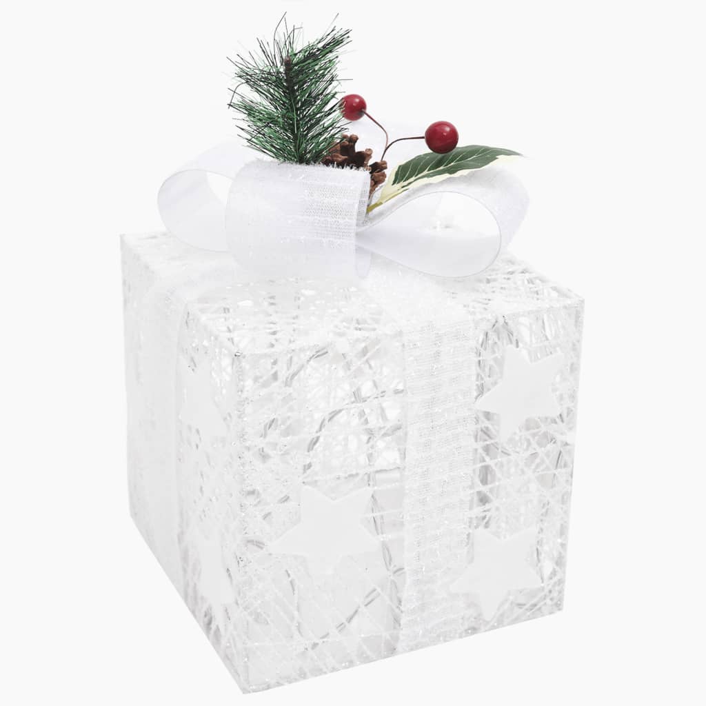 vidaXL 3 darab fehér kül- és beltéri dekoratív karácsonyi ajándékdoboz