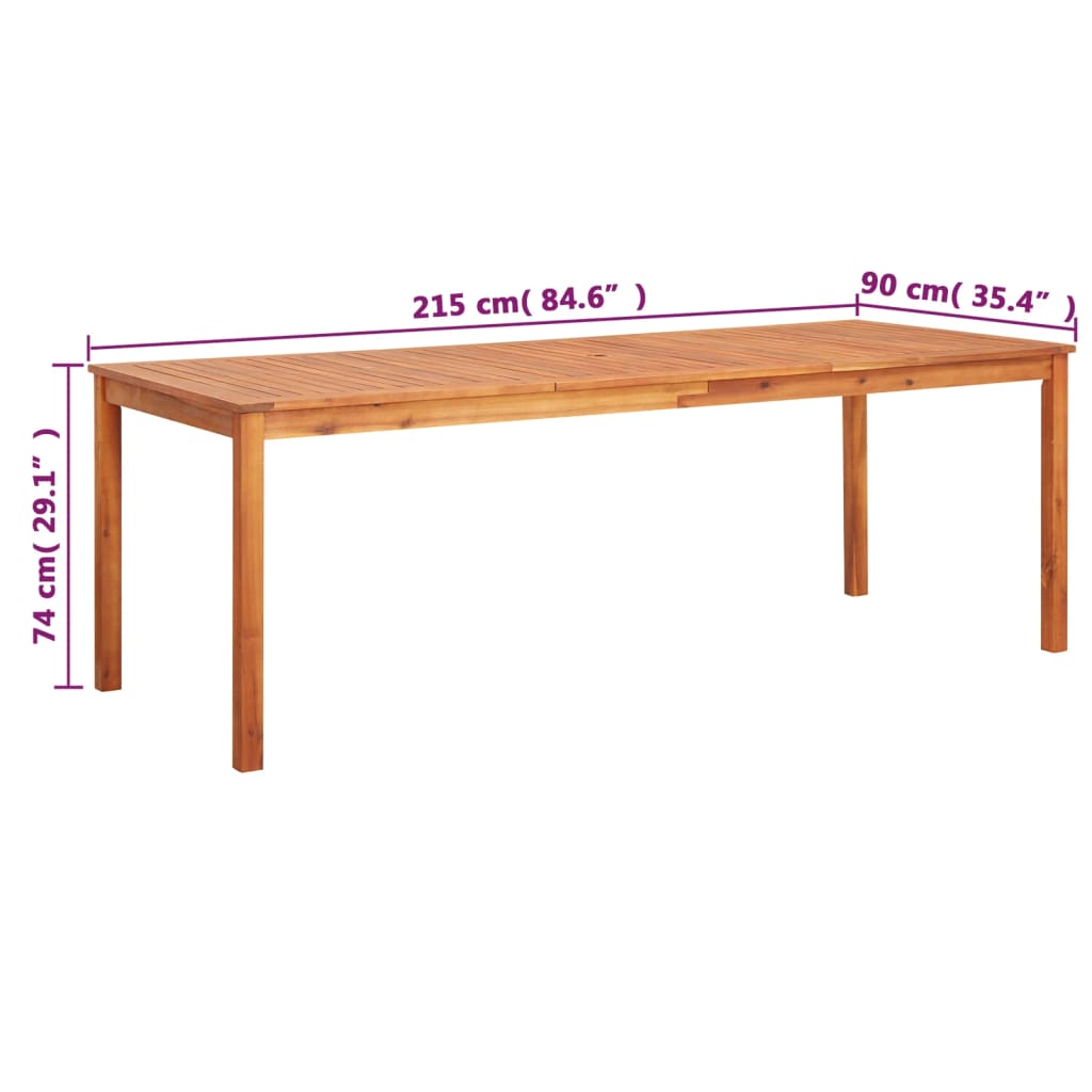 vidaXL tömör akácfa kerti asztal 215 x 90 x 74 cm
