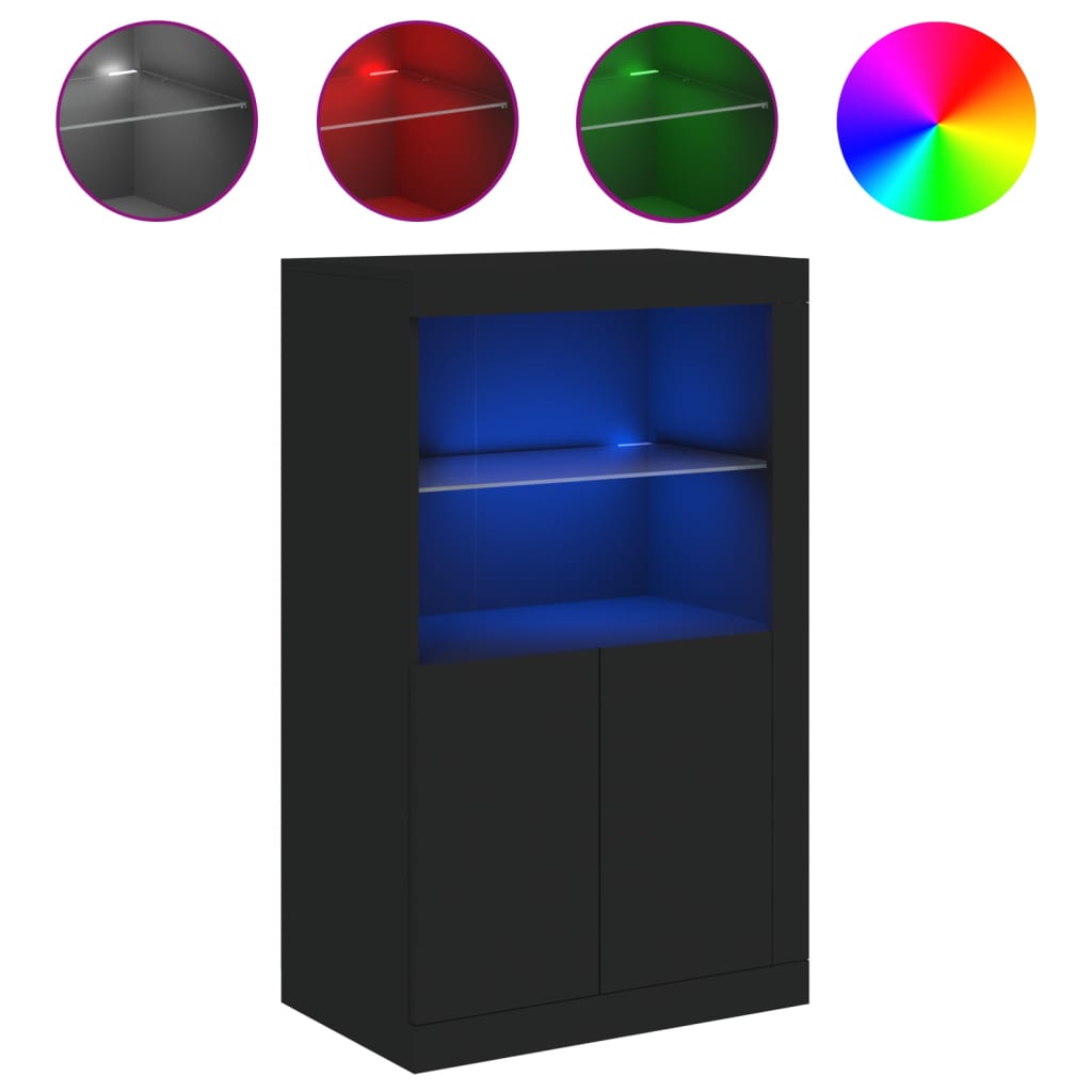 vidaXL fekete szerelt fa tálalószekrény LED-világítással