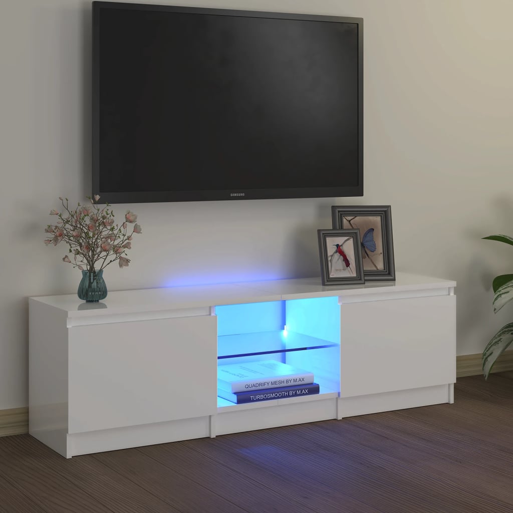 vidaXL magasfényű fehér TV-szekrény LED lámpákkal 120 x 30 x 35,5 cm