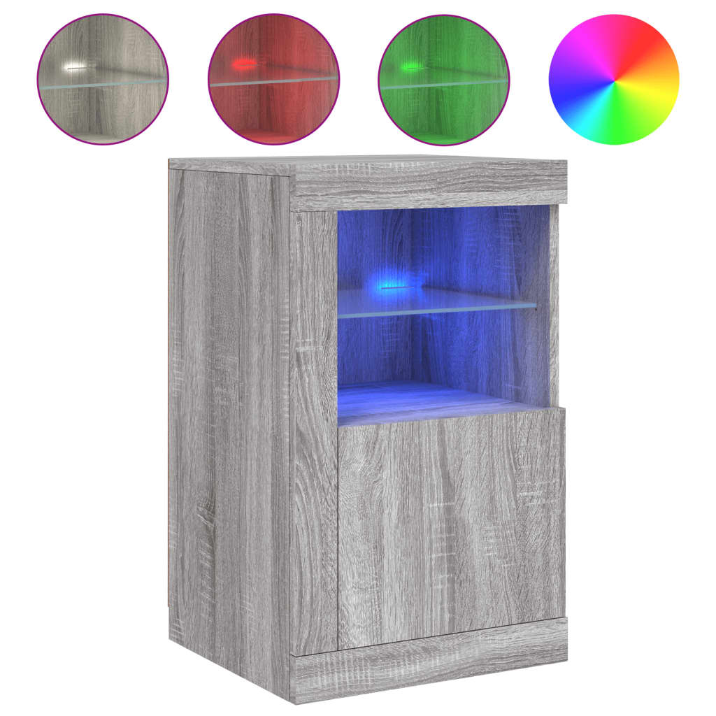 vidaXL szürke sonoma színű szerelt fa tálalószekrény LED-világítással