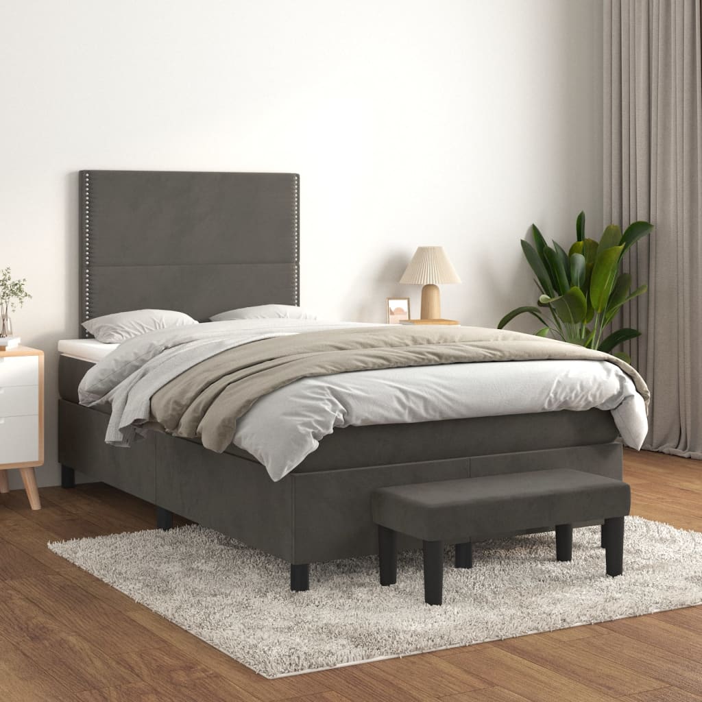 vidaXL sötétszürke bársony rugós ágy matraccal 120 x 200 cm