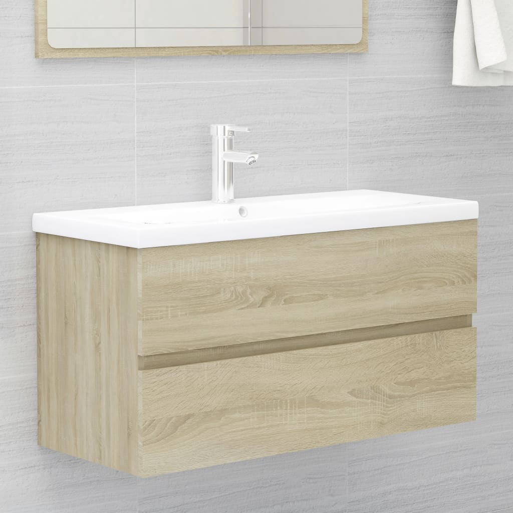 vidaXL 2 részes sonoma-tölgy színű szerelt fa fürdőszobai bútorszett