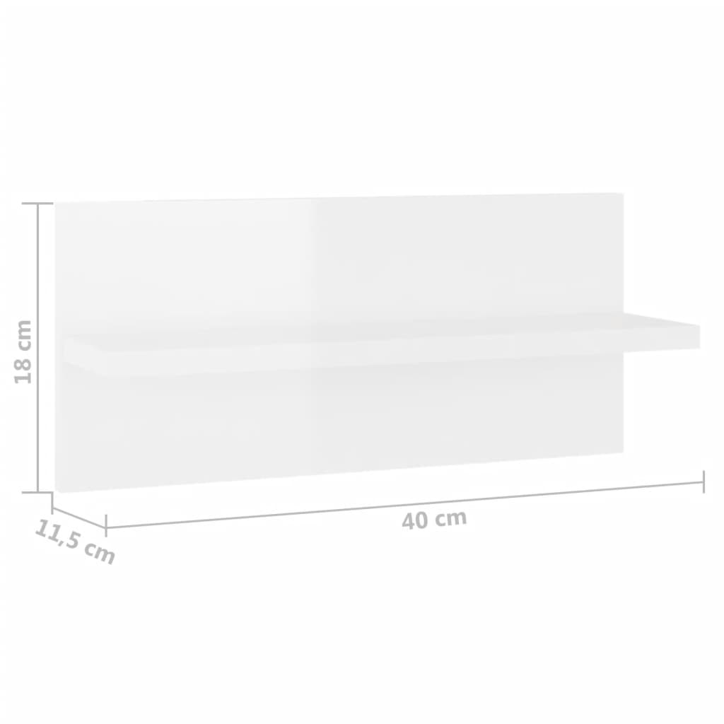 vidaXL 2 db magasfényű fehér fali polc 40 x 11,5 x 18 cm