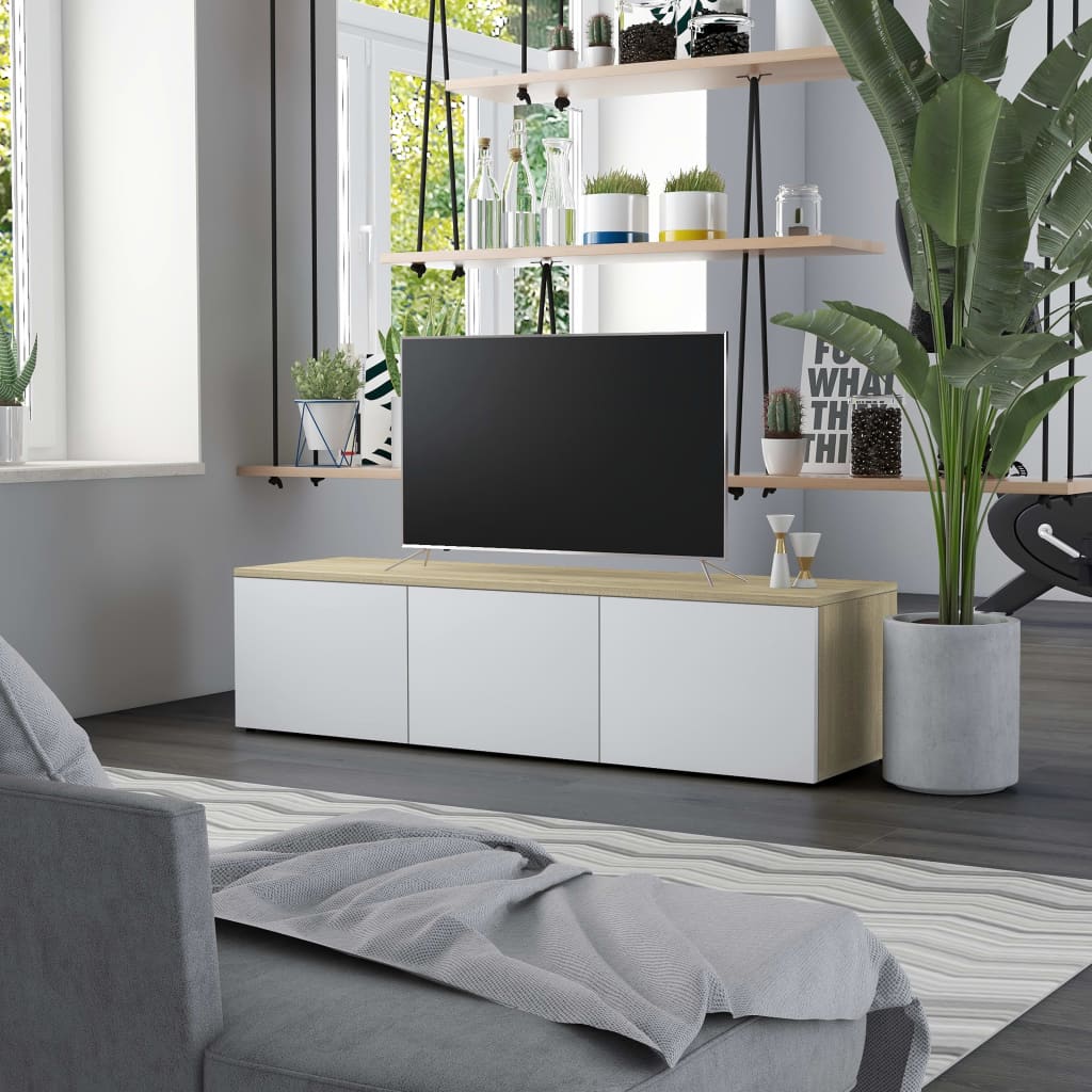 vidaXL fehér és sonoma tölgy színű forgácslap TV-szekrény 120 x 34 x 30 cm
