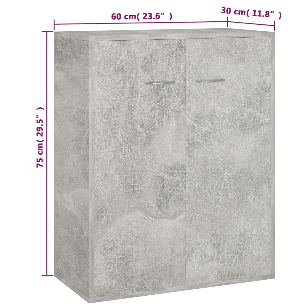 vidaXL betonszürke forgácslap tálalószekrény 60 x 30 x 75 cm