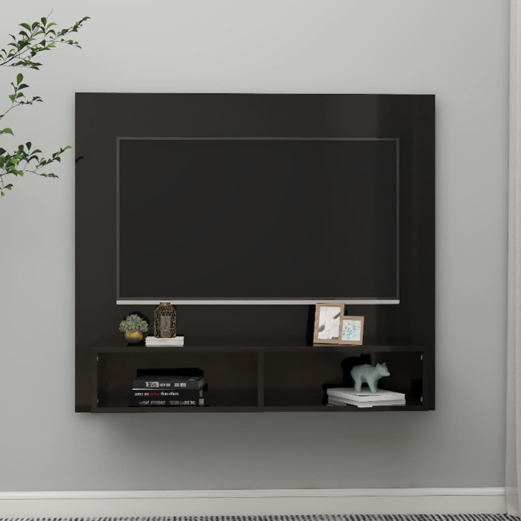 vidaXL magasfényű fekete fali forgácslap TV-szekrény 102x23,5x90 cm