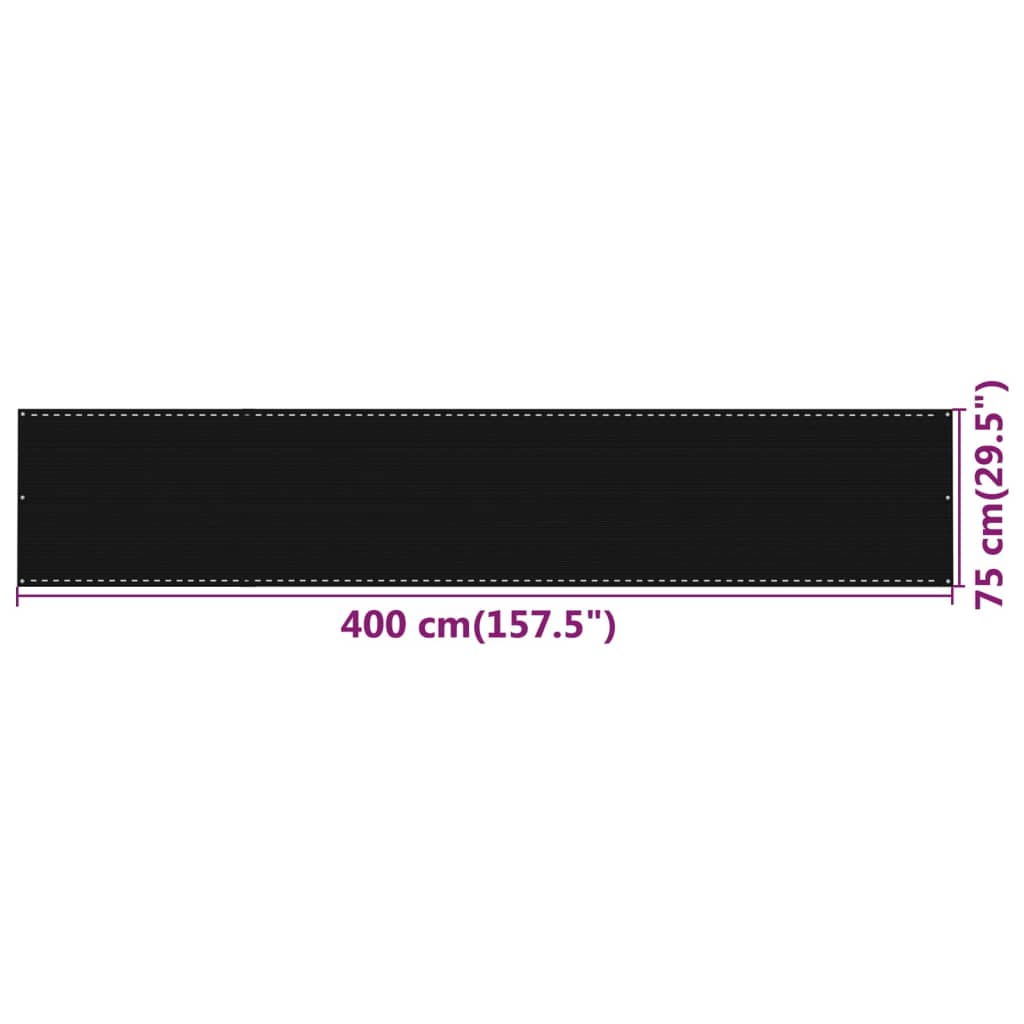 vidaXL fekete HDPE erkélytakaró 75 x 400 cm