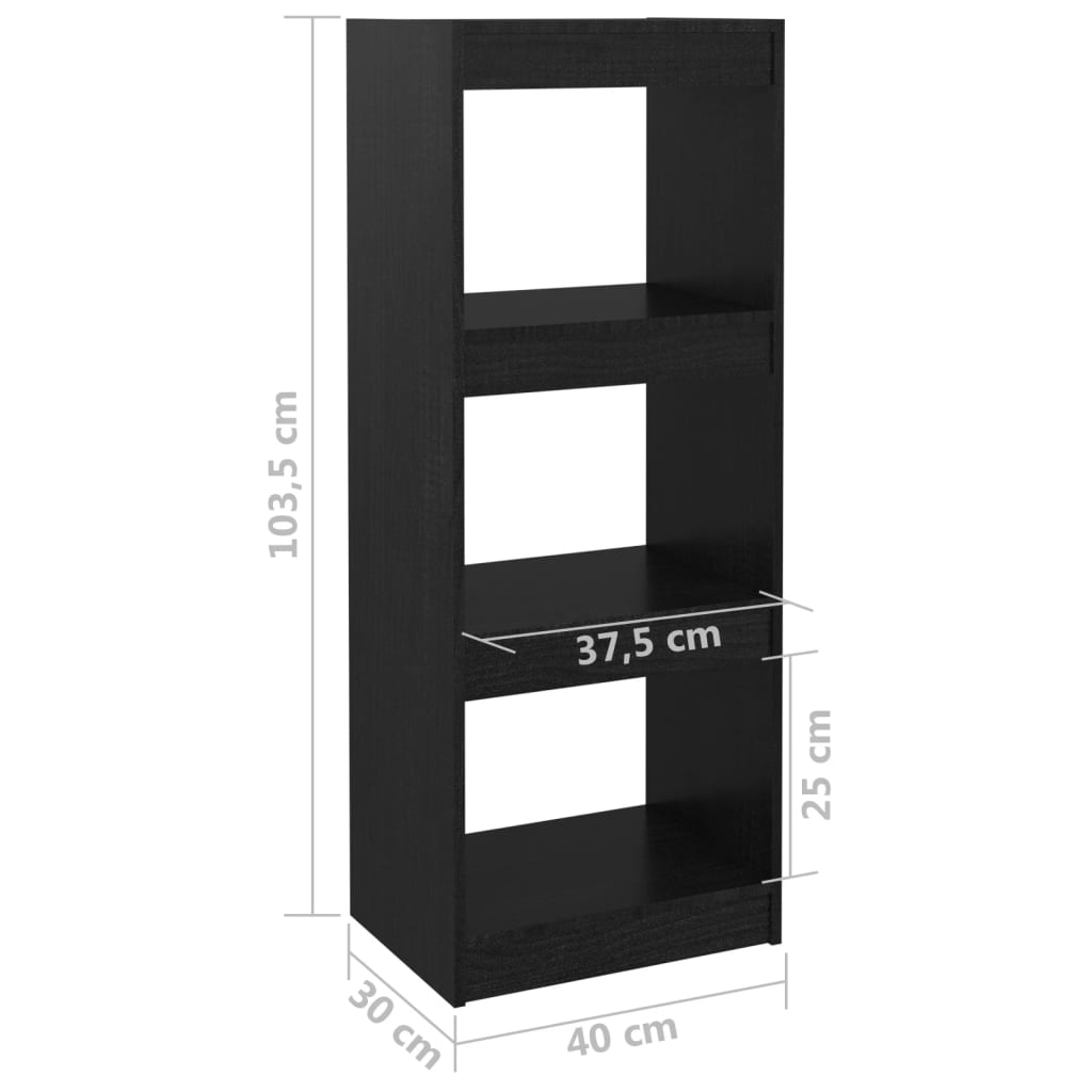 vidaXL fekete tömör fenyőfa könyvszekrény/térelválasztó 40x30x103,5 cm