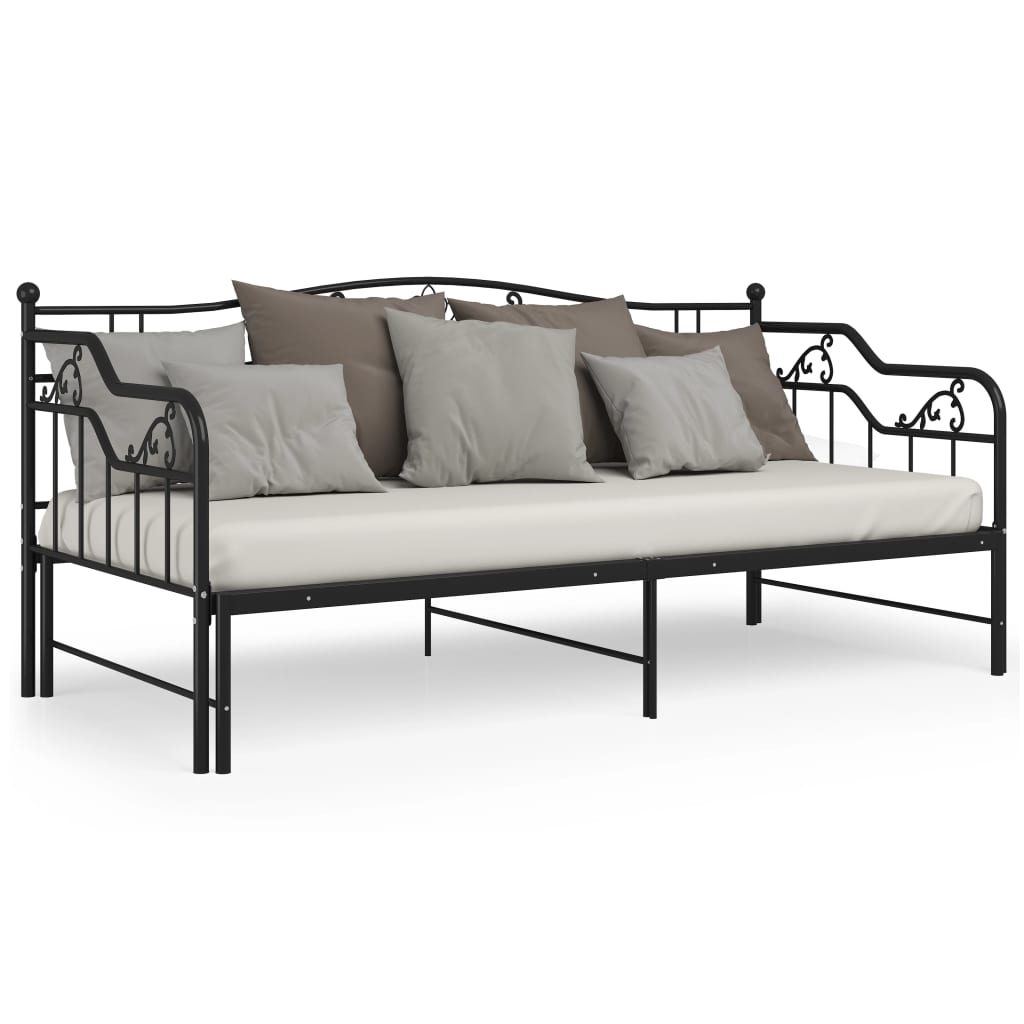 vidaXL fekete fém kihúzható kanapéágykeret 90 x 200 cm