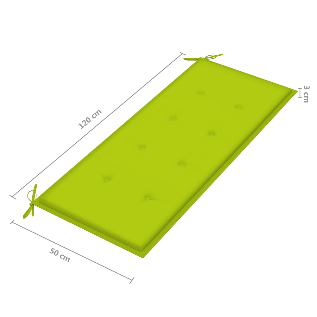 vidaXL tömör tíkfa kerti pad élénkzöld párnával 120 cm