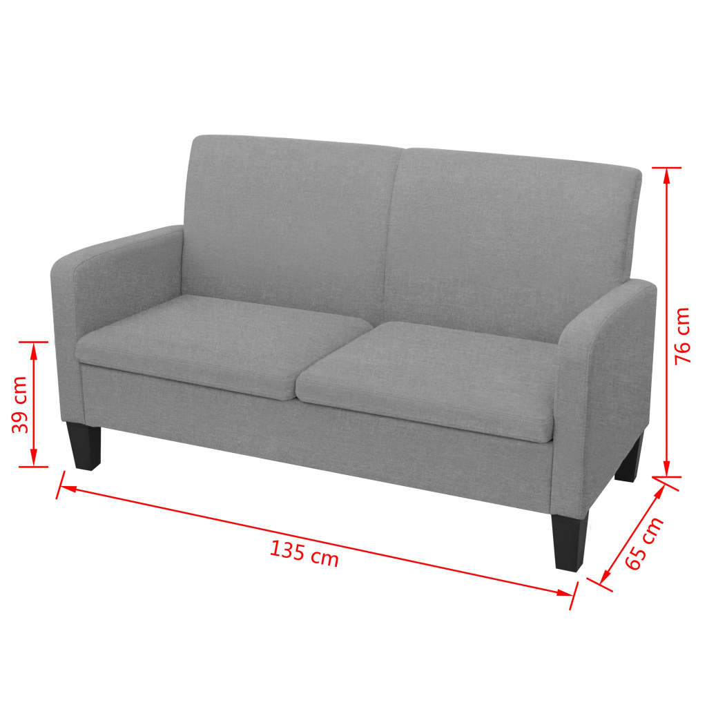 vidaXL 2 személyes világosszürke kanapé 135 x 65 x 76 cm