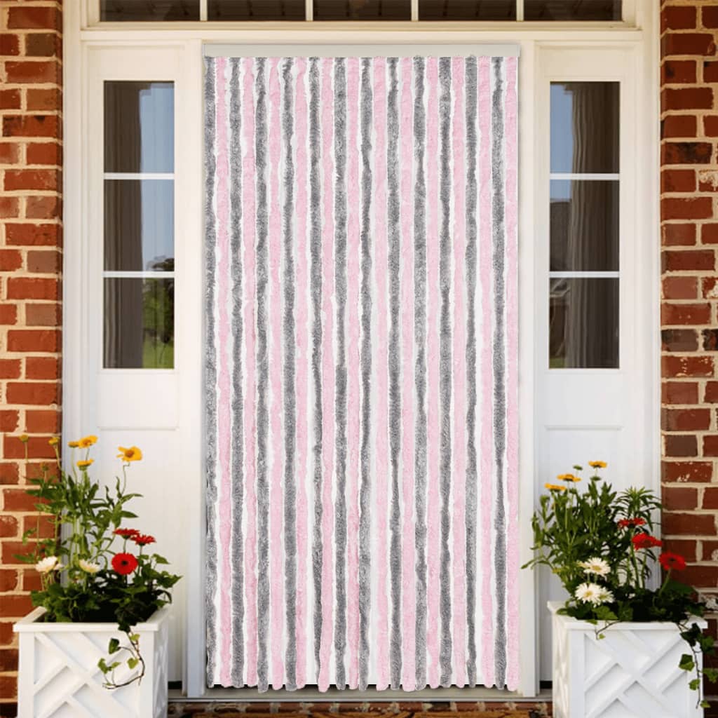vidaXL ezüstszürke és rózsaszín zsenília rovarfüggöny 100 x 230 cm