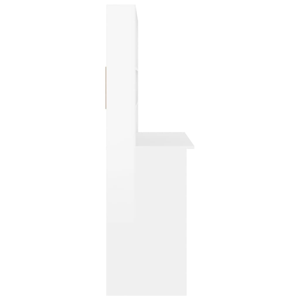 vidaXL magasfényű fehér szerelt fa íróasztal polcokkal 102x45x148 cm