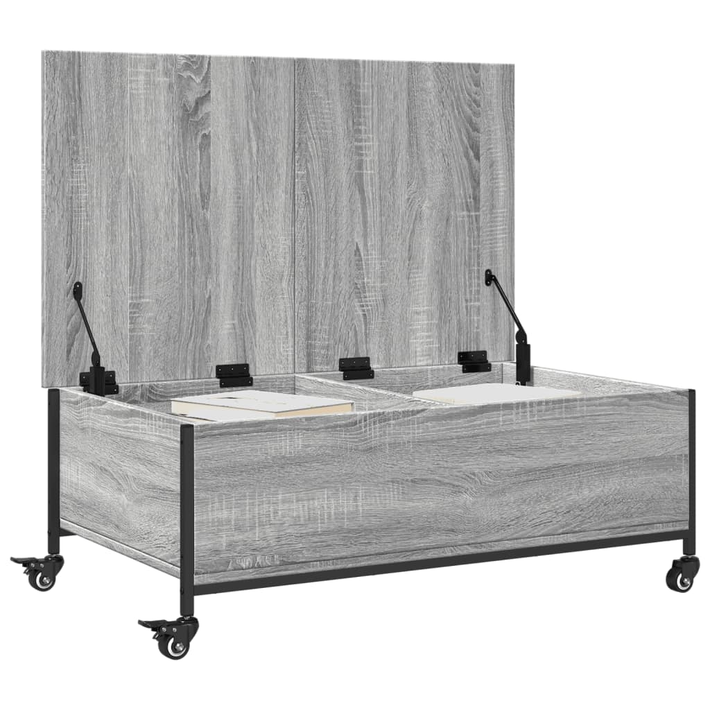 vidaXL fekete szerelt fa dohányzóasztal kerekekkel 91 x 55 x 34 cm