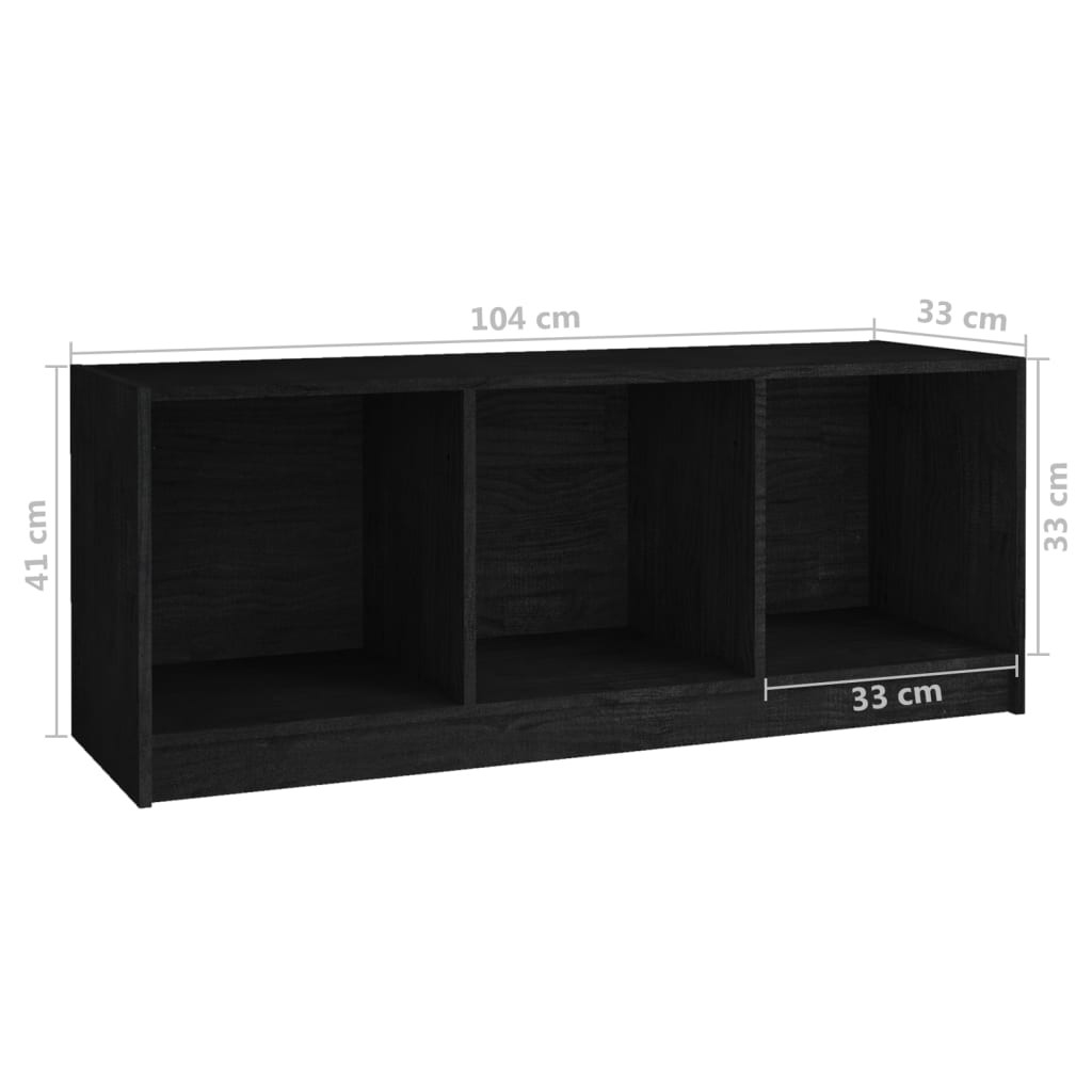 vidaXL fekete tömör fenyőfa TV-szekrény 104 x 33 x 41 cm