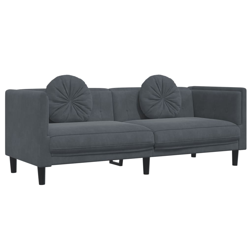 vidaXL sötétszürke bársony 3 személyes kanapé párnákkal