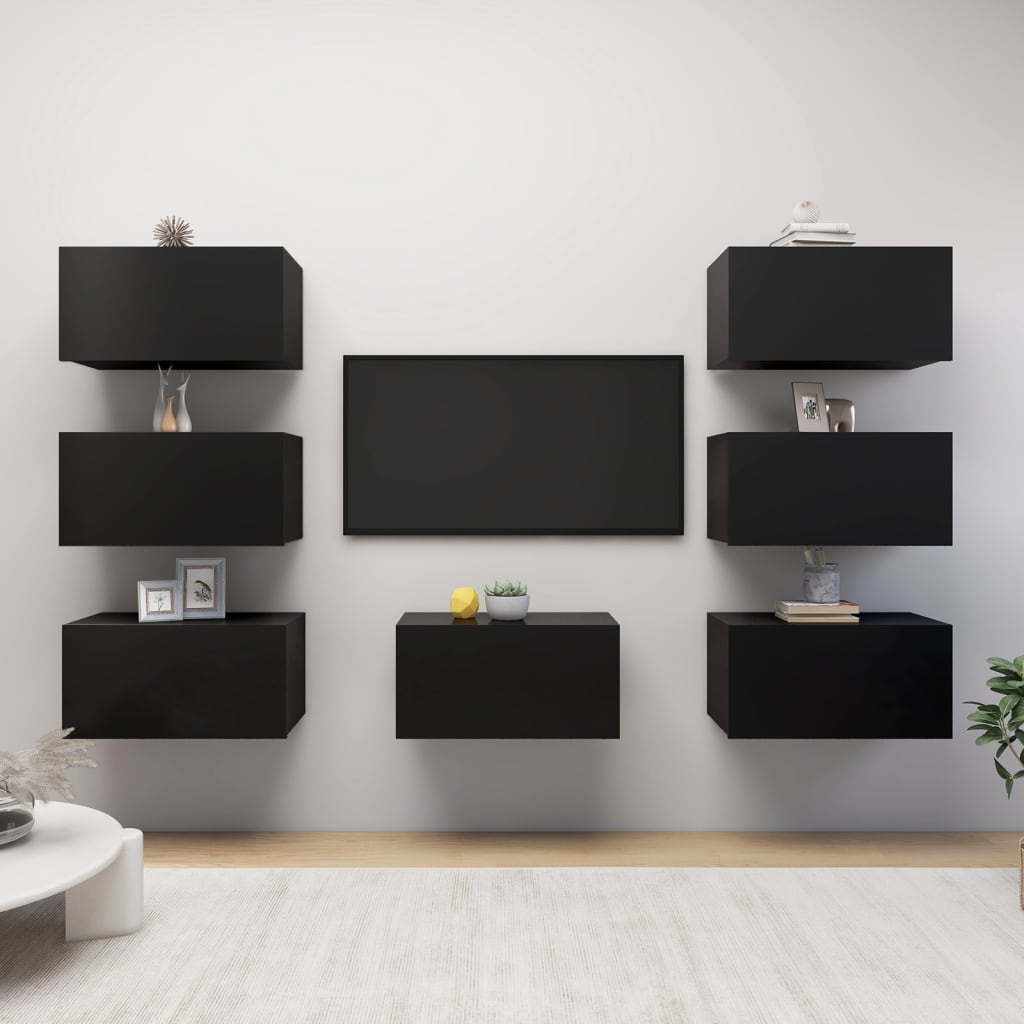vidaXL 7 db fekete forgácslap TV-szekrény 30,5 x 30 x 60 cm
