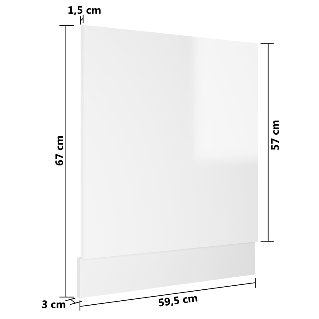 vidaXL magasfényű fehér forgácslap mosogatógép-panel 59,5 x 3 x 67 cm