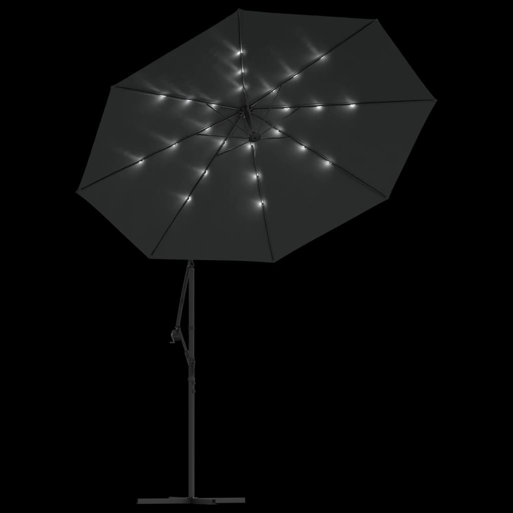 vidaXL antracit konzolos napernyő LED-fényekkel és acélrúddal 300 cm