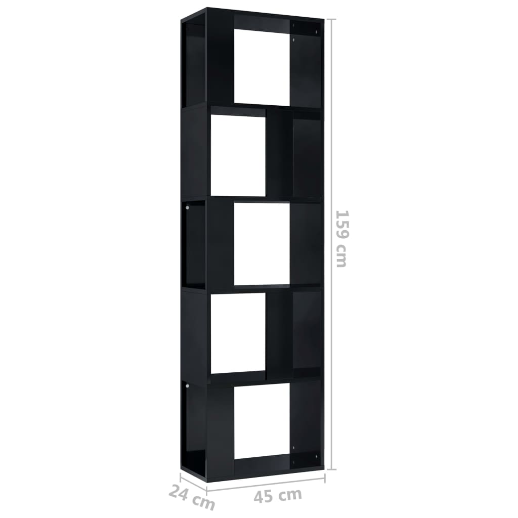 vidaXL magasfényű fekete könyvszekrény/térelválasztó 45 x 24 x 159 cm