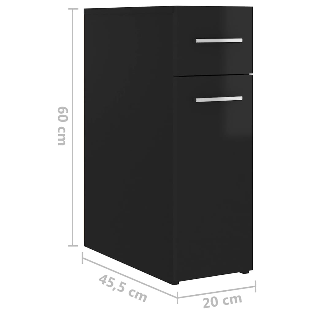 vidaXL magasfényű fekete forgácslap patikaszekrény 20 x 45,5 x 60 cm