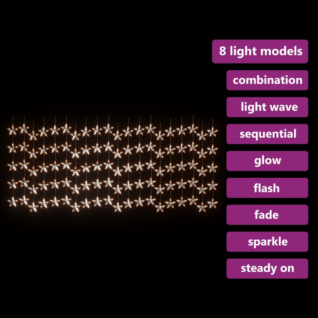 vidaXL 8 funkciós csillagdíszes fényfüggöny 500 meleg fehér LED-del