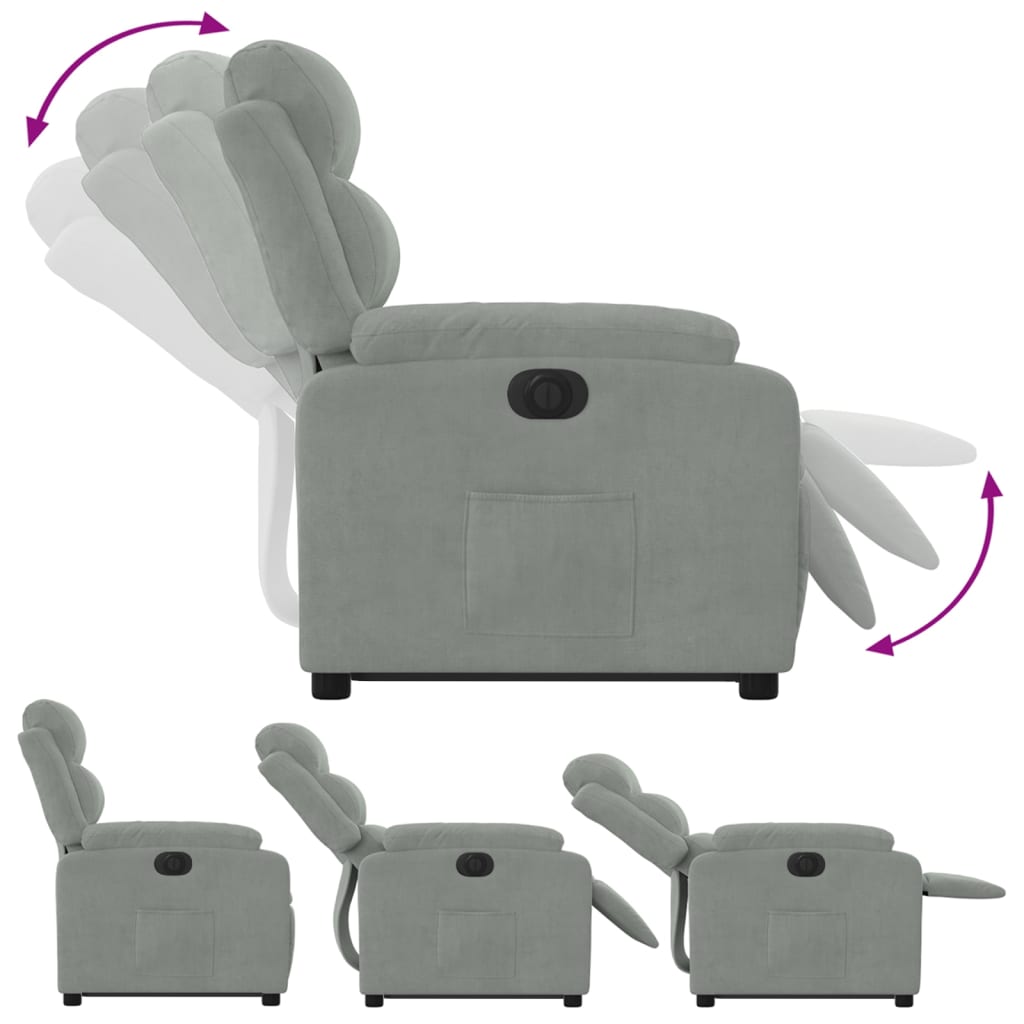 vidaXL elektromos felállást segítő világosszürke bársony fotel