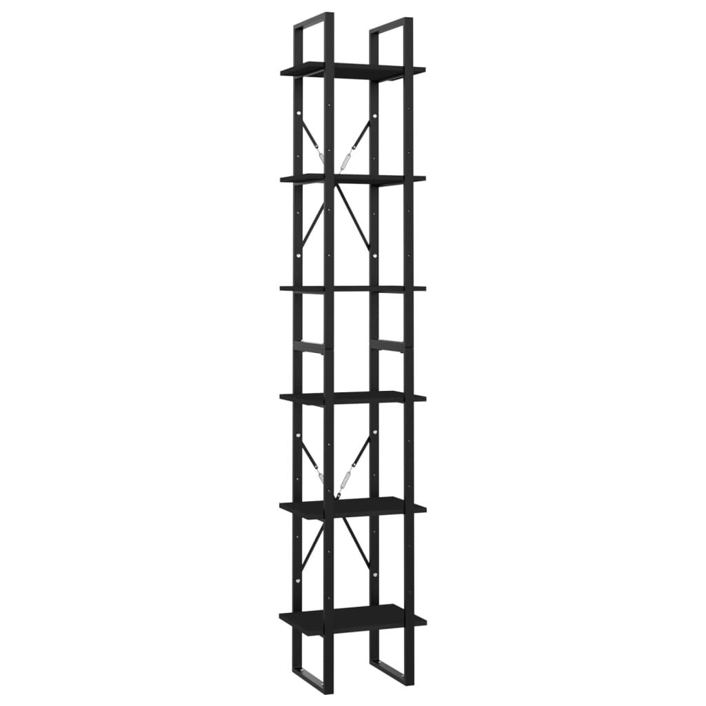 vidaXL 6-szintes fekete forgácslap könyvszekrény 40 x 30 x 210 cm