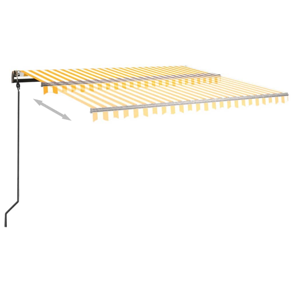 vidaXL sárga és fehér kézzel kihúzható napellenző póznákkal 4,5 x 3 m