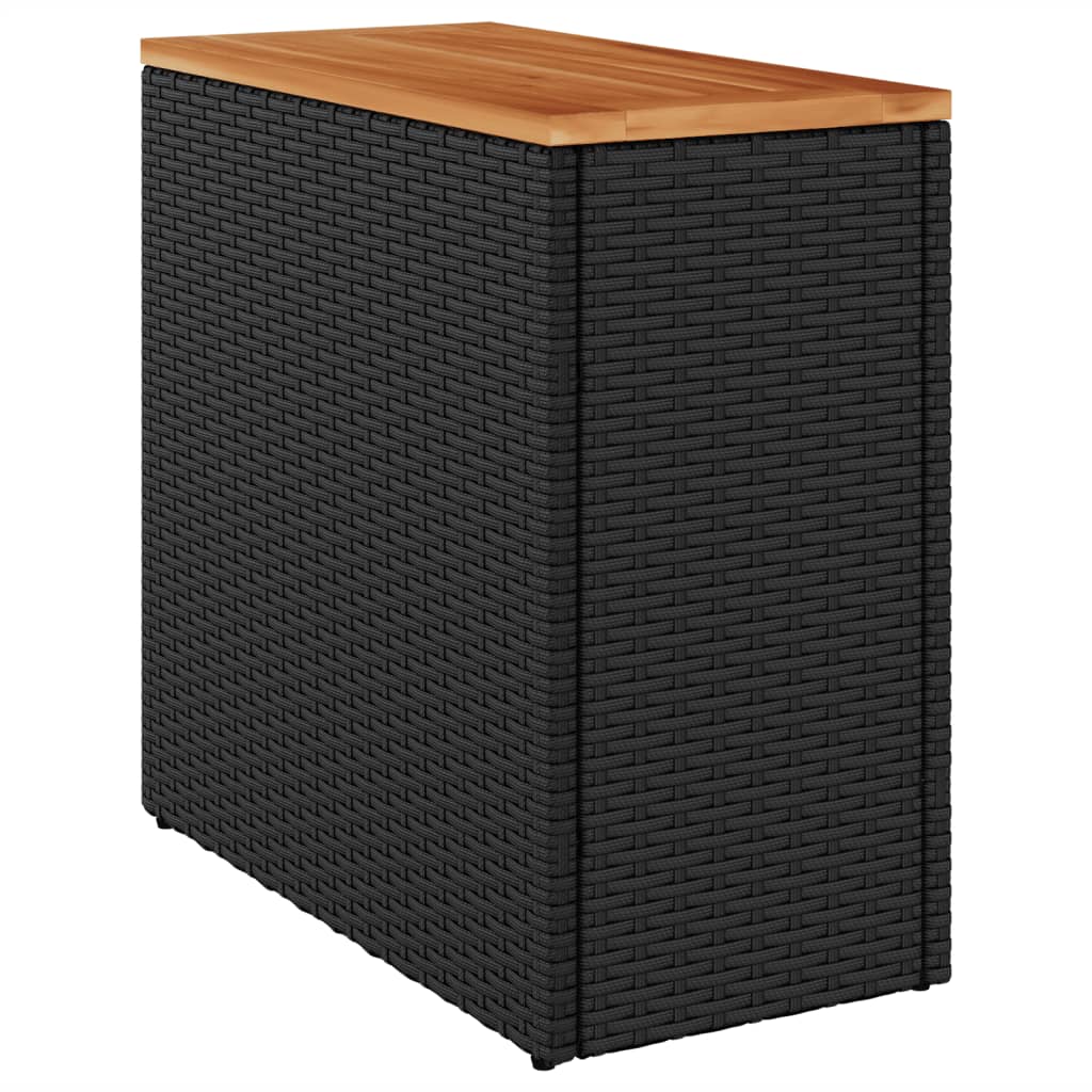 vidaXL fekete polyrattan kerti kisasztal fa asztallappal 58x27,5x55 cm