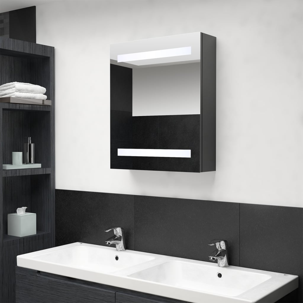 vidaXL szürke LED-es tükrös fürdőszobaszekrény 50 x 14 x 60 cm