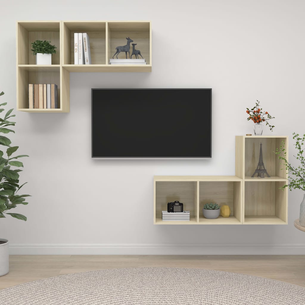 vidaXL 4 db tölgyszínű forgácslap falra szerelhető TV-szekrény