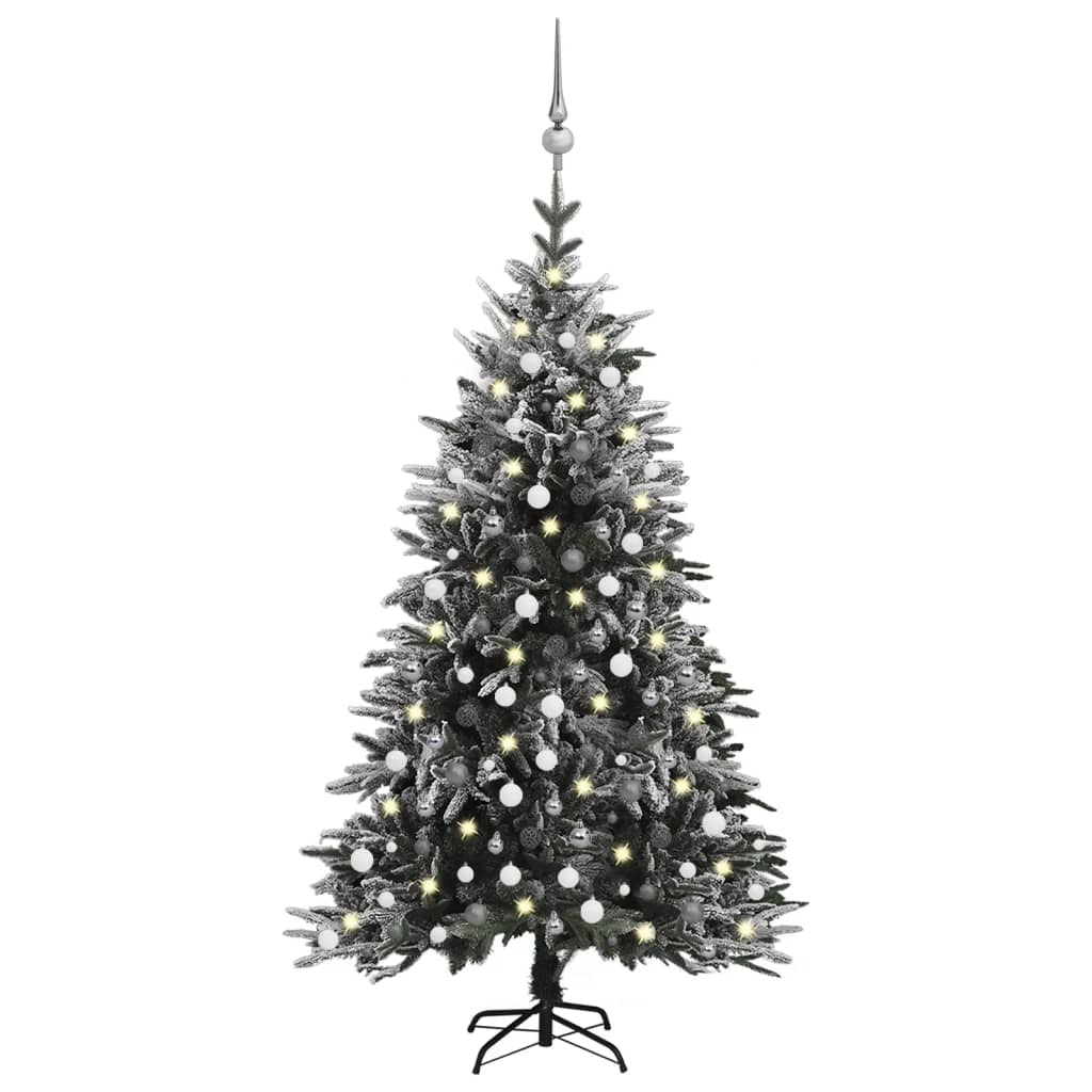 vidaXL PVC és PE műkarácsonyfa LED-del/gömbszettel/hóval 240 cm