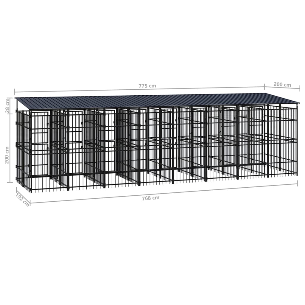 vidaXL acél kültéri kutyakennel tetővel 14,75 m²