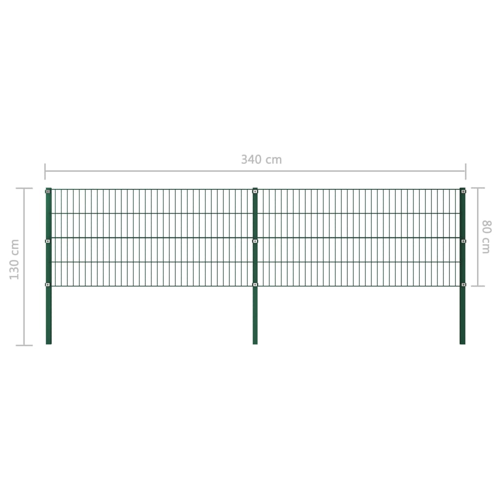vidaXL zöld vas kerítéspanel oszlopokkal 3,4 x 0,8 m