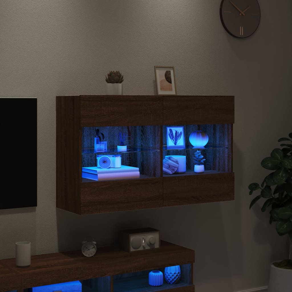 vidaXL barna tölgyszínű fali TV-szekrény LED-del 98,5x30x60,5 cm
